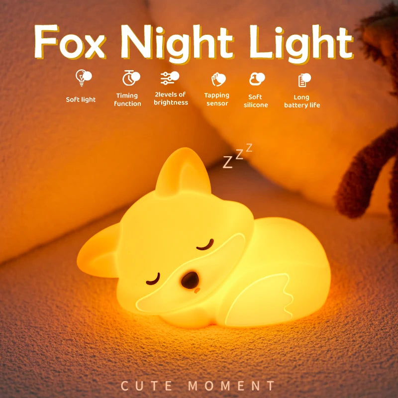 Cute Silicone Squishy Night Lamp Fox Rabbit Dimmable Nursery Nightlight Rechargeable Timing Bedside Table Lamp with Touch Sensor